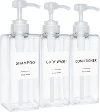 Shampoo and Conditioner Dispenser, Refillable Plastic Pump Clear