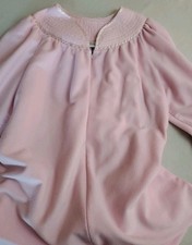 Vintage Adonna Sleepwear Satin Trim Housecoat Robe Full Zip L Flannel Pink