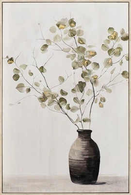 Soft Golden Green 60x90 cm mit Rahmen grüner Zweig goldene Akzente handveredelt - Bild 1 von 4