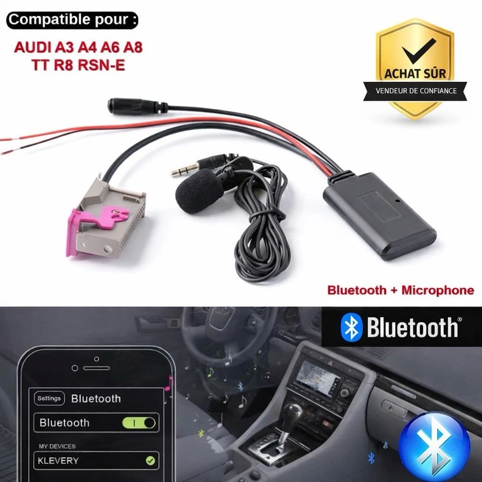 Adaptateur Bluetooth 5.0 + Micro pour AUDI A3 A4 A6 A8 TT R8 RNS-E 12V 32PIN + - Photo 2/4