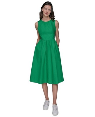 Karl Lagerfeld Paris Petite A-Line Bow Back Dress Women's 10P Flore Green Zipped