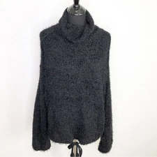 Free People Movement black fuzzy cowl neck drawstring hem sweater size M / L