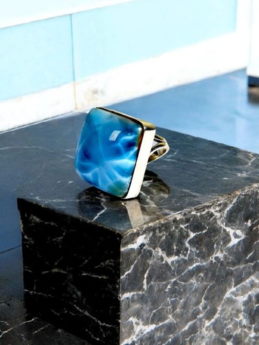 Solid Sterling Silver Dominican Blue Larimar Stone Handmade Ring - Picture 1 of 4