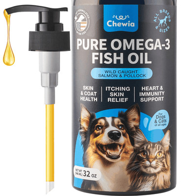 CHEWIA Pure Omega 3 Fish Oil Coat & Skin Supplement for Dogs and Cats  32 oz