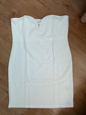 Beach Kleid Geribbt H&M Weiß L Trägerlos Kurz Etui Schick Basic