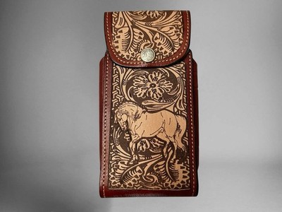 7 HORSE WESTERN LEATHER POUCH BELT LOOP PHONE HOLSTER CASE FUNDA CELULAR CABALLO