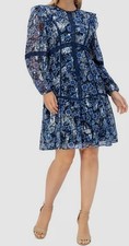 Eliza J Women's Blue Printed Balloon-Sleeve Tiered Mini Dress Size 10