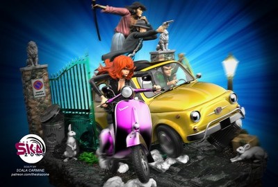 3D Fan Art Diorama  Gentleman on the Run  - LUPIN III Hand Painted Resin