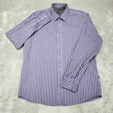 HUGO BOSS Shirt Mens L Purple Striped Long Sleeve Button Up Cotton Blend