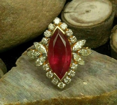 2Ct Marquise Cut Simulated Red Ruby 14K Yellow Gold Plated Halo Engagement Ring