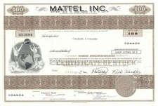 Mattel, Inc - Famous Toy Company - 1970's dated 100 Share Brown Stock Certificat