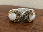 MIRIAM HASKELL Vintage White Glass Bead Gold Tone Clamper cuff Bracelet/ AS IS !