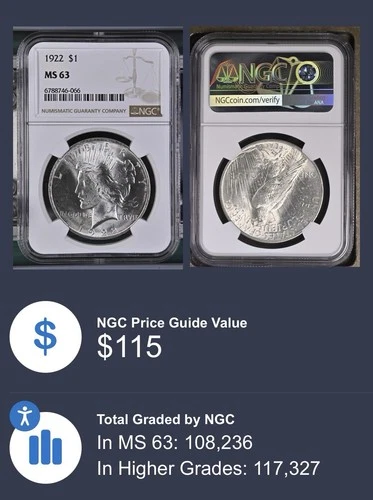 1922 $1 Peace NGC MS63