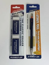 Vintage NOS Staedtler Mars Micro Automatic Pencil 0.9mm PLUS 2 Pack Erasers