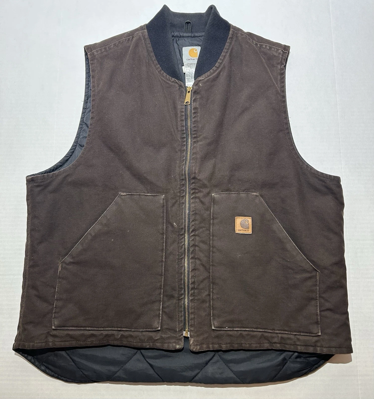 Vintage Carhartt Vest V02 DKB Size XL Dark Brown Duck Canvas Quilt Lined