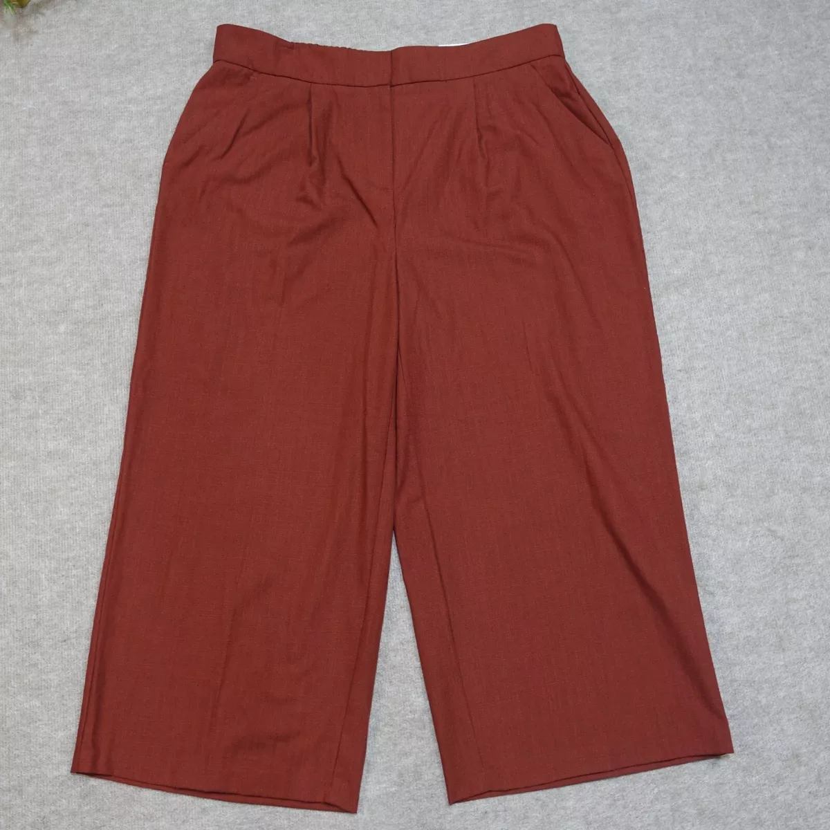 Nine West Rustic Red Cropped Linen Pants Size XL Wide Leg Comfortable Waist