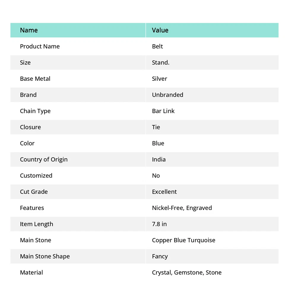 天然铜蓝色绿松石宝石 925 纯银皮带 V501 — 第 3/4 张图片