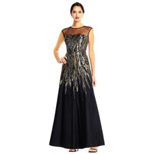 NWOT Aidan Mattox Womens Size 6 Illusion Neck Long A-Line Maxi Dress Gown NEW