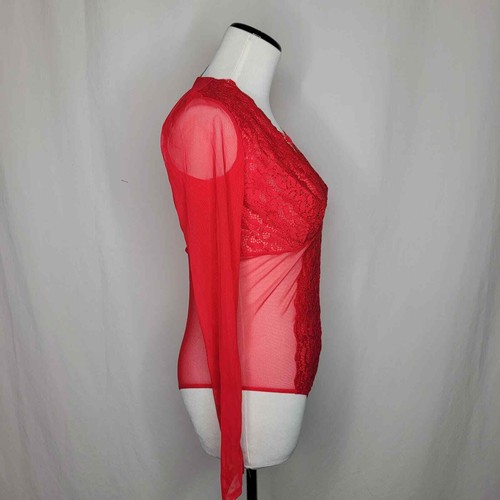 INC International Concepts Not So Basic LS Lace Mesh Bodysuit Red NWT $50 Large - Picture 9 of 12