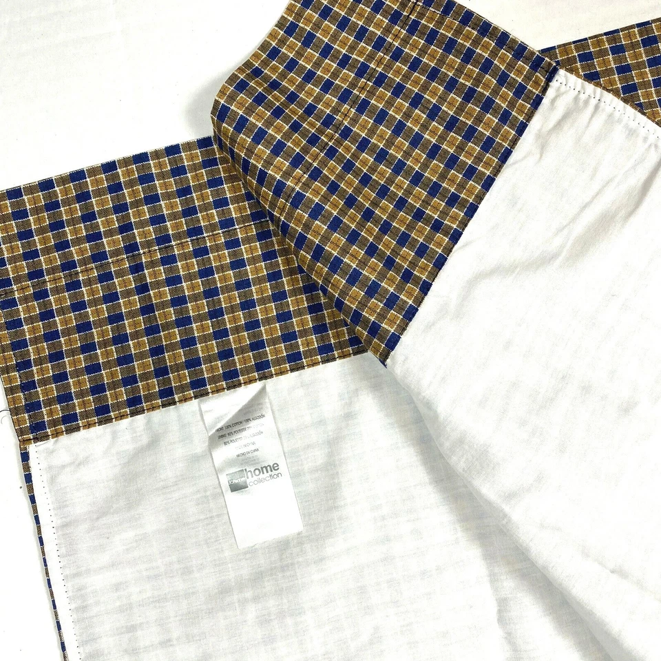 Винтажные клетчатые балдахины JC Penney пара снятых с производства коротких занавесок синие желтовато-коричневые окаймленные - Изображение 4 из 4