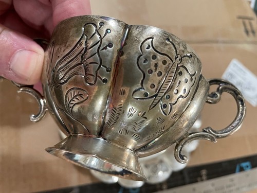 WONDERFUL VINTAGE MEXICAN 900 SILVER PLATE CREAM SUGAR EMBOSSED - Picture 6 of 11