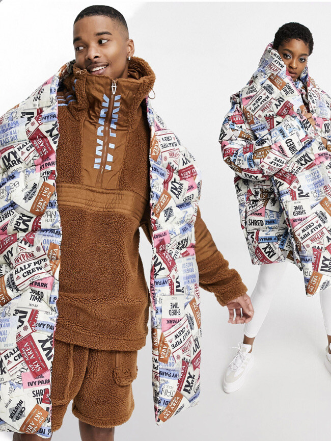 Adidas x Ivy Park Padded Quilted Print Logo Winter Scarf Ski