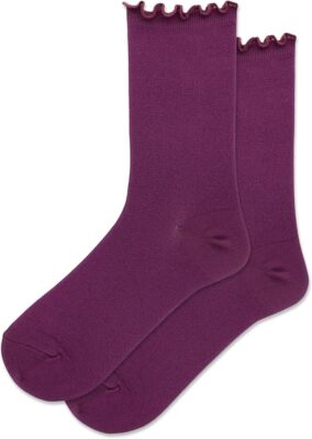 Hot Sox Women's Luster Lettuce Edge Crew Socks 1 Pair, Deep Purple, Women's 4-10
