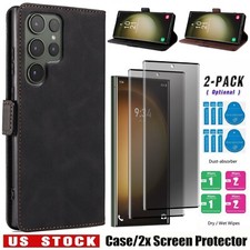 For Samsung Galaxy S23 Ultra Case Flip Leather Cover / Privacy Screen Protector