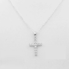 Women's 925 Sterling Silver 23mm CROSS 18" chain Cubic Zirconia Pendant Box