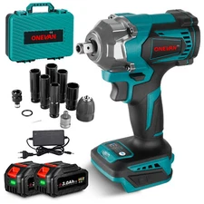 High Torque Cordless Electric Impact Wrench Gun 1/2'' High Power Driver Battery