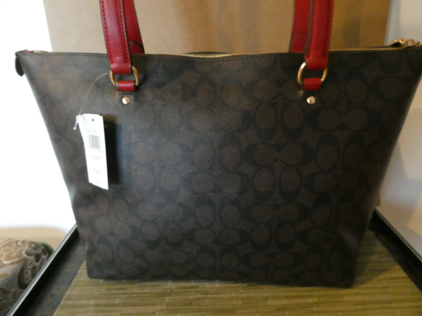 Borsa Coach Gallery in tela firmata borsetta stile ORO MARRONE ROSSO # 79609