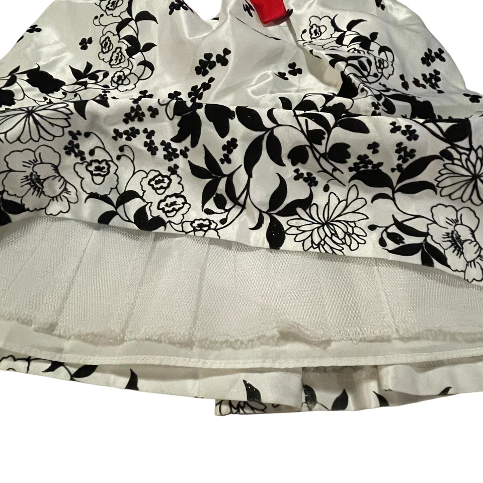 Vestido Rare Editions Meninas 14 Preto Veludo Branco Cetim Flocado Vermelho Laço Natal - Imagem 4 de 4