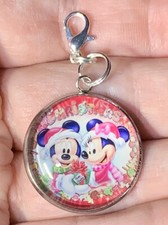 Silver Mickey Minnie Mouse Christmas Charm Zipper Pull Keychain Add On Clip