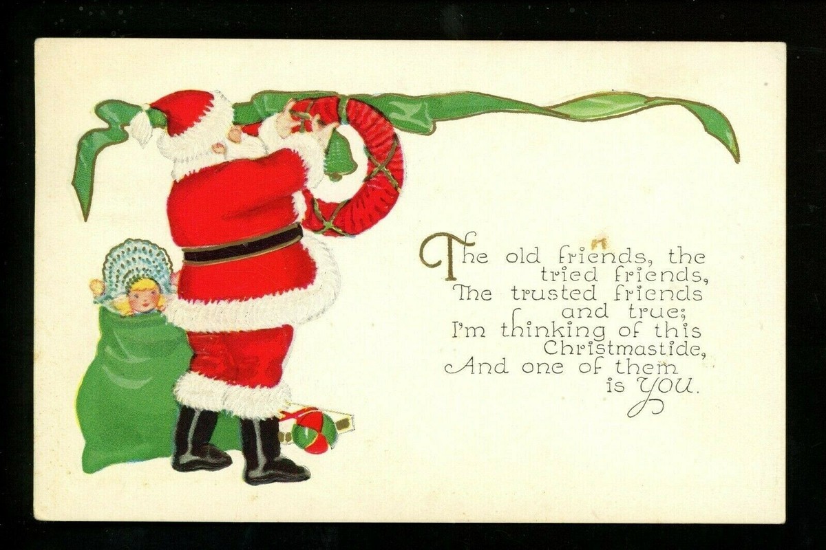 Christmas Santa postcard Red Suit w/ toy bag 1929 Vintage | eBay