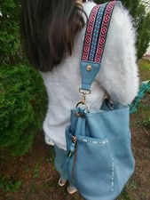 Steve Madden *blue Leather Shoulder Hobo Bag W/tribal Aztec Strap* Women's 