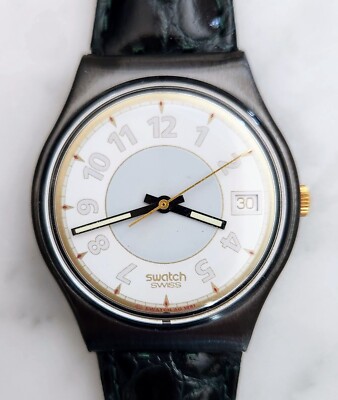 Swatch Watch ''GEORGE'' - GX409 1992 Vintage - Leather Band - New w/Case & Battery