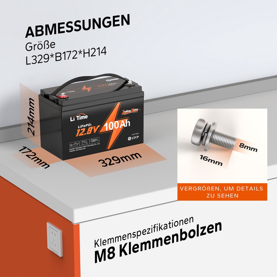 LiTime 12V 100Ah LowTemp Schutz LiFePO4 Lithium Batterie 100A BMS für