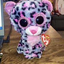 Ty Beanie BOOS Tasha the Leopard, Jan 4 Pink Grey Black, Glitter eyes LNWT