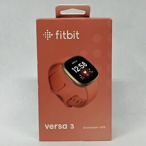 ⌚✅ Fitbit Versa 3 seguimiento para ejercicio salud Reloj inteligente con Arcilla rosa suave Gps Oro