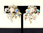 Vintage Signed LAGUNA Silver Tone AB Crystal Bead Dangle Cluster Clip Earrings