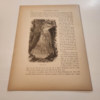 Crystal Cascade White Mountains New Hampshire c. 1872 Engraving (287)