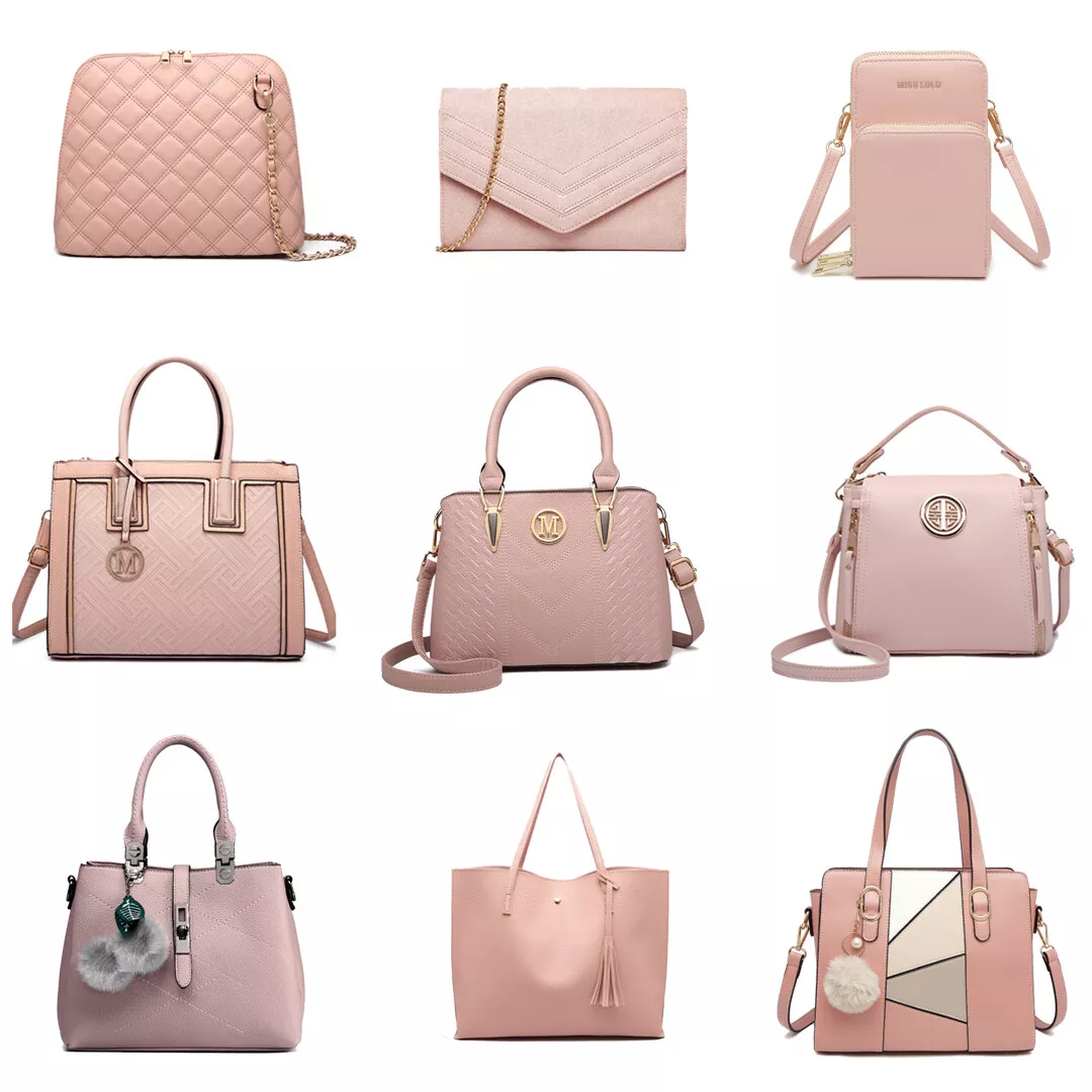 Miss Lulu Pink Ladies Faux Leather Tote Handbag Women Shoulder Cross Body Bag