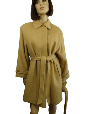 Vintage Aquascutum Camel Hair Wool Coat Size L Beige Mid Length