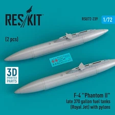 1:72 ResKit RSU72-0239 F-4 Phantom II Late 370 Gal Fuel Tanks Pylons 3D
