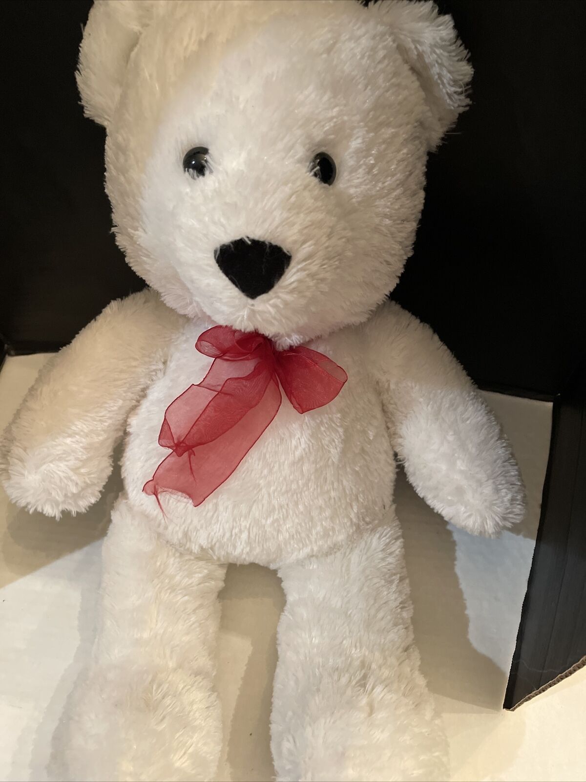 Aurora  White Teddy Bear Huggy 24" Plush Stuffed Toy Red Bow 