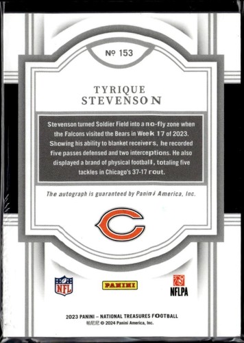 2023 NATIONAL TREASURES PURPLE AUTOGRAPHS #153 TYRIQUE STEVENSON /49 - Picture 2 of 2