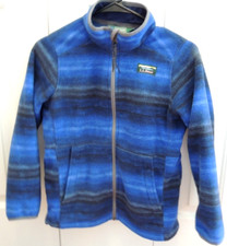 LL Bean Fleece Jacket Kids Boys Medium 10/12 Blue Stripe Full Zip Collar Outdoor