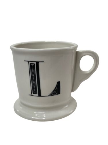 Tasse à café style monogramme anthropologie lettre L blanc style rasage noire initiale - Photo 1 sur 7