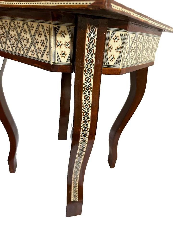 Handmade Egyptian Wood Inlay Table – Mother of Pearl – 16” Side End Table - Image 4 of 4
