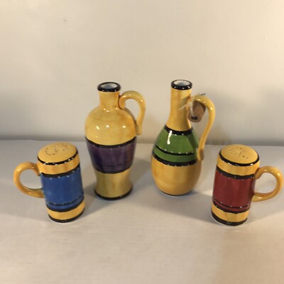 Tabletops Gallery Bohemian Stripe Handpainted/Handcrafted 4 Piece Set